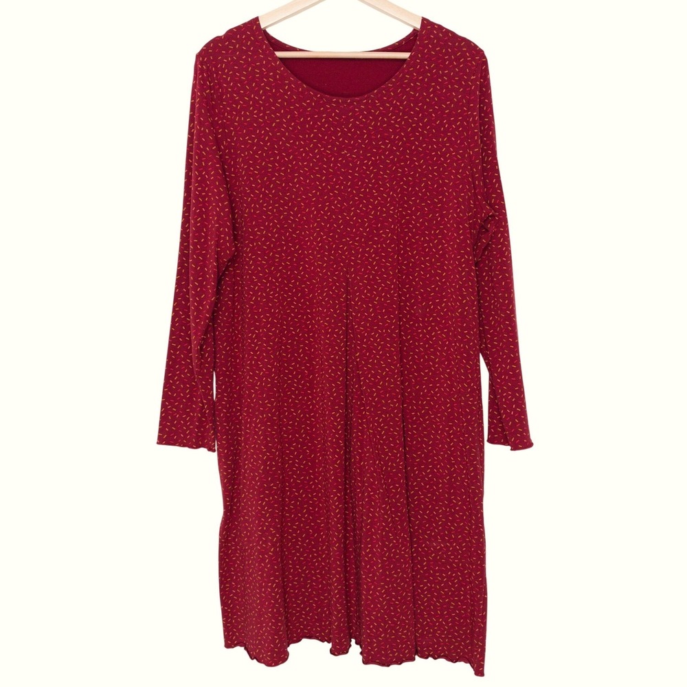 Gudrun Sjoden Red Organic Cotton Modal Dash Print Tunic Dress Large L LongSleeve